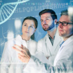 scientists examine dna on screen